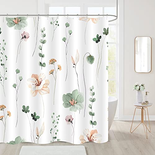 Watercolor Floral Shower Curtain Set, Sage Green Beige