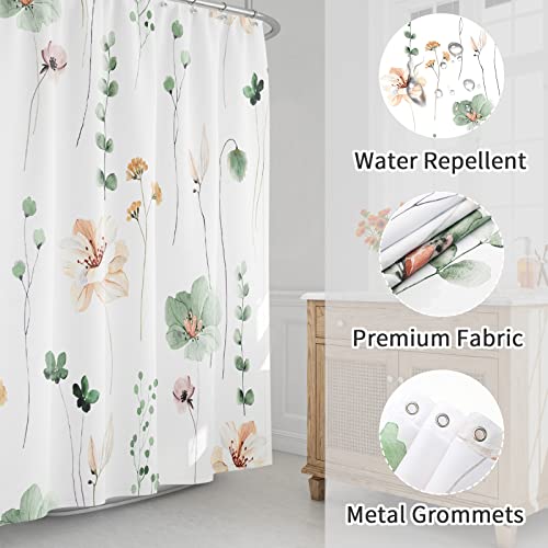 Watercolor Floral Shower Curtain Set, Sage Green Beige