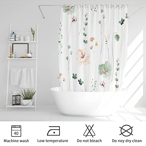 Watercolor Floral Shower Curtain Set, Sage Green Beige