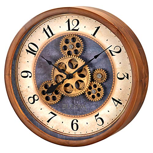 Bulova Gears in Motion Wall Clock, Brown Cherry