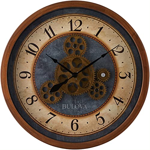 Bulova Gears in Motion Wall Clock, Brown Cherry