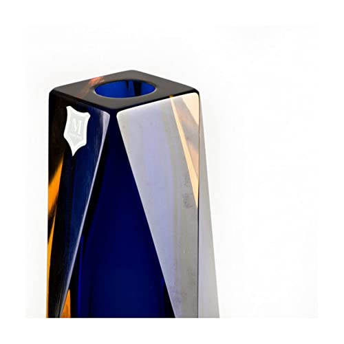 Handmade Italian Murano Glass Vase, Blue and Amber