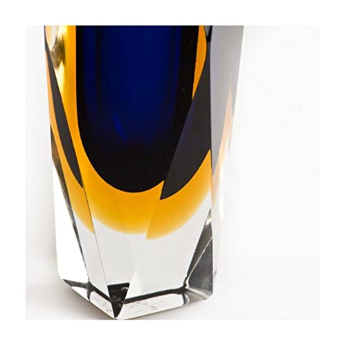 Handmade Italian Murano Glass Vase, Blue and Amber