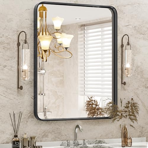 Modern Black Metal Framed 36x24 Inch Bathroom Mirror