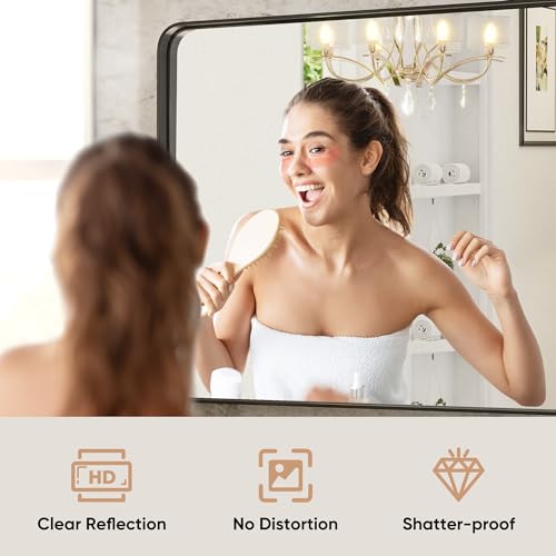 Modern Black Metal Framed 36x24 Inch Bathroom Mirror