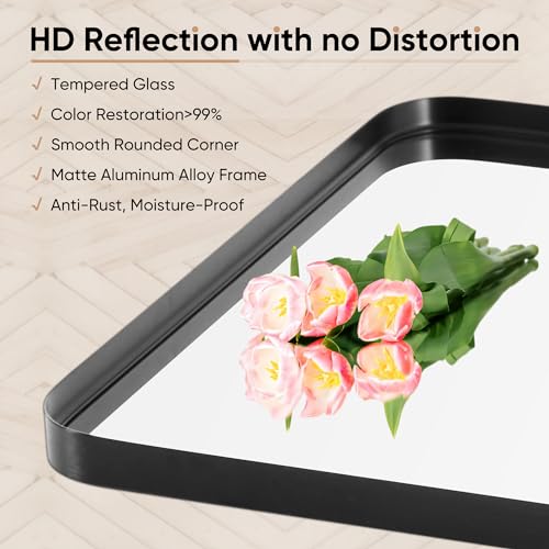 Modern Black Metal Framed 36x24 Inch Bathroom Mirror