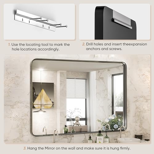Modern Black Metal Framed 36x24 Inch Bathroom Mirror