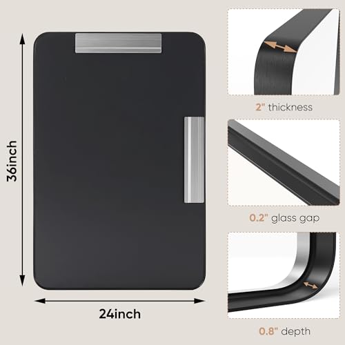 Modern Black Metal Framed 36x24 Inch Bathroom Mirror