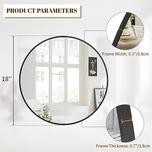 18 Inch Round Black Metal Wall Mirror