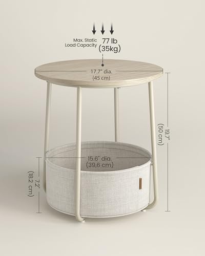 Modern Cream White Round Side Table with Fabric Basket