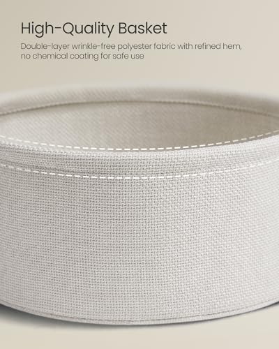 Modern Cream White Round Side Table with Fabric Basket