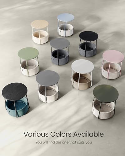 Modern Cream White Round Side Table with Fabric Basket