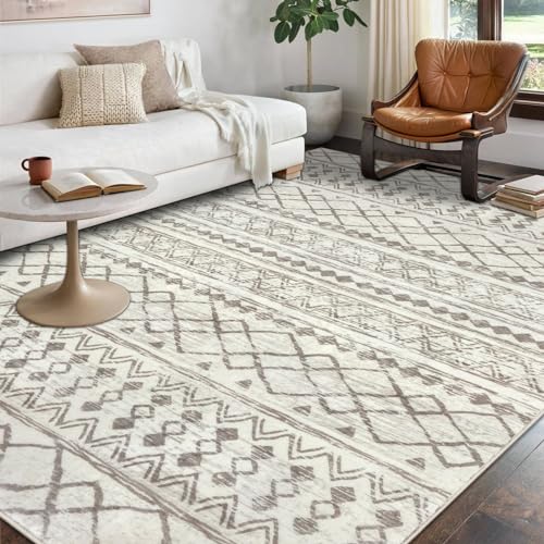 Boho Beige Moroccan Area Rugs, Large Living Room