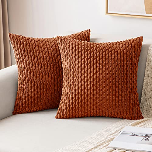 MIULEE Soft Corduroy Boho Striped Pillow Covers Set