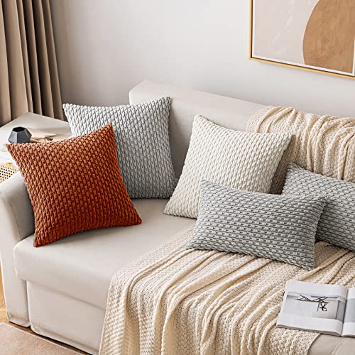 MIULEE Soft Corduroy Boho Striped Pillow Covers Set