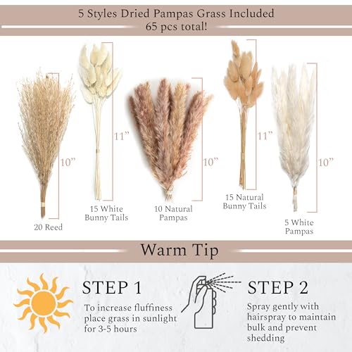 White Ceramic Vase Set with Dried Pampas Grass