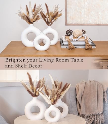 White Ceramic Vase Set with Dried Pampas Grass