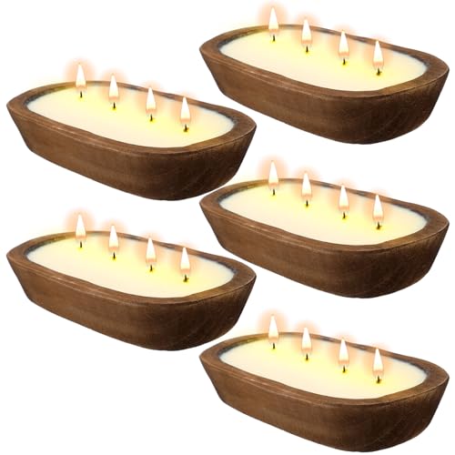Set of 5 Large Wooden Dough Bowl Candles
