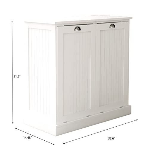 White Wood Laundry Hamper Cabinet with Removable Basket