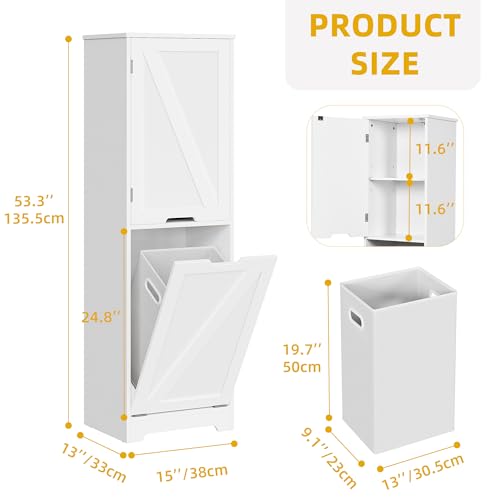 53" Tall Laundry Hamper Cabinet with Adjustable Shelves