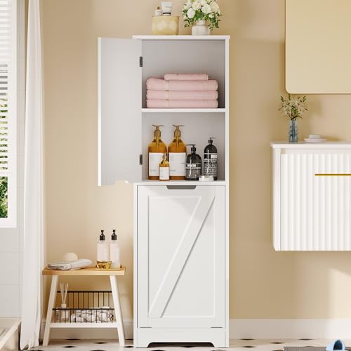 53" Tall Laundry Hamper Cabinet with Adjustable Shelves
