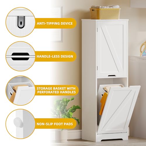 53" Tall Laundry Hamper Cabinet with Adjustable Shelves