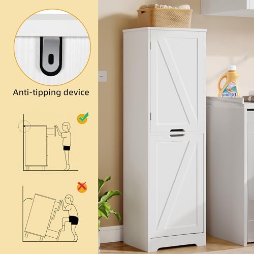 53" Tall Laundry Hamper Cabinet with Adjustable Shelves
