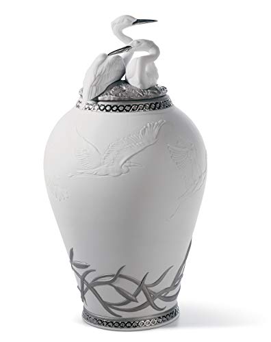 Silver Lustre Herons Realm Covered Vase