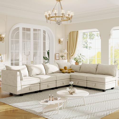Large Modern Beige U-Shape Sectional Sofa Set