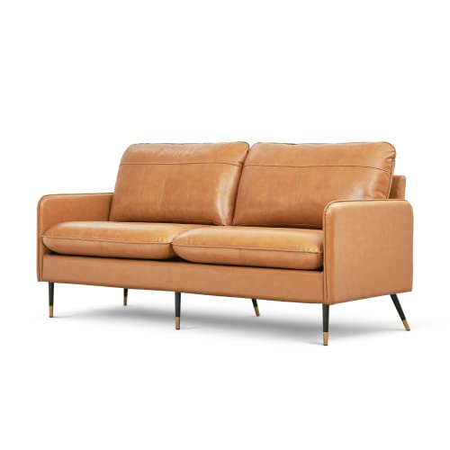 Mid-Century Modern Leather Sofa, 3 Seater, Cognac Tan