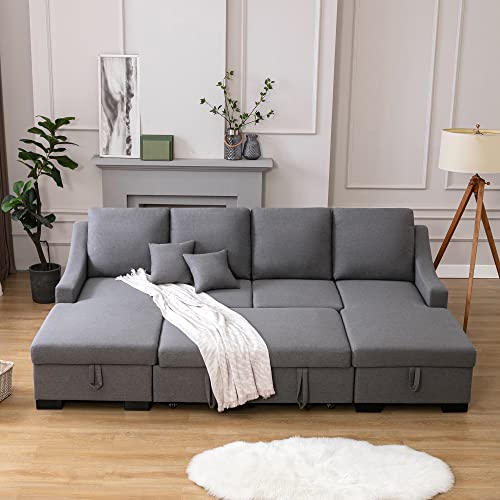 FANYE U-Shaped Sleeper Sectional Sofa with Reversible Storage Chaises