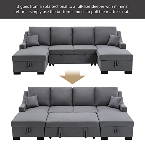 FANYE U-Shaped Sleeper Sectional Sofa with Reversible Storage Chaises