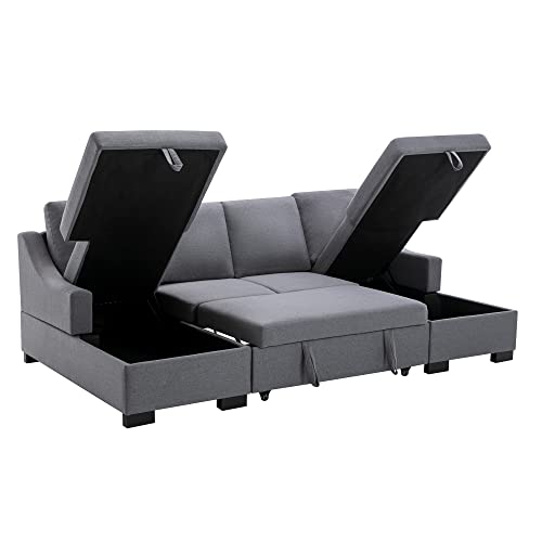 FANYE U-Shaped Sleeper Sectional Sofa with Reversible Storage Chaises