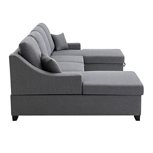 FANYE U-Shaped Sleeper Sectional Sofa with Reversible Storage Chaises