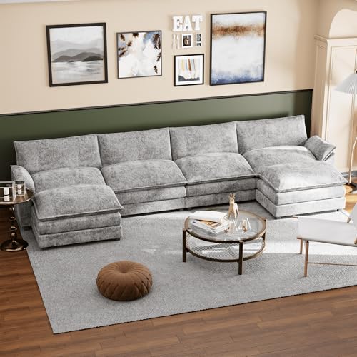 U-Shaped Chenille Sectional Sofa with Supportive Sponges, Grey