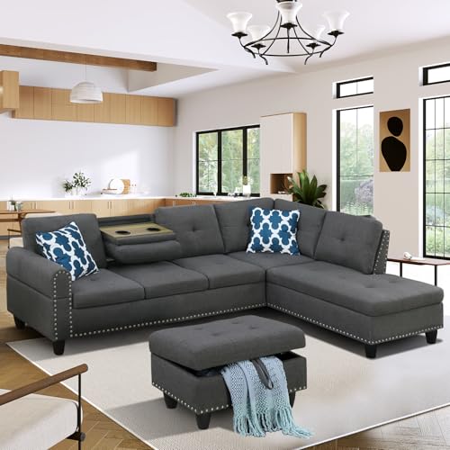 3-Piece Sectional Couch with Chaise Lounge and Ottoman