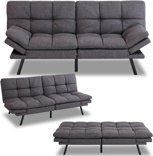 Modern Grey Futon Sofa Bed for Small Spaces