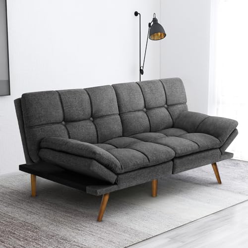 Modern Convertible Futon Sofa Bed with Adjustable Armrests
