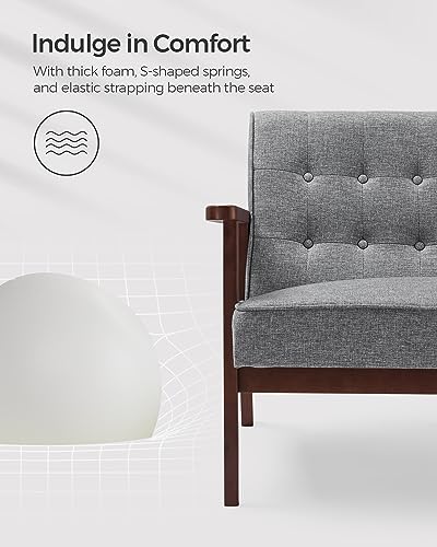 Mid-Century Modern Loveseat Sofa, Dove Gray, Solid Wood armrests