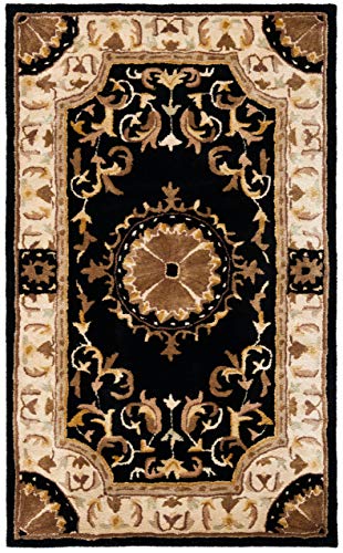 Elegant Handmade Black/Ivory Wool Area Rug 9'6"x13'6