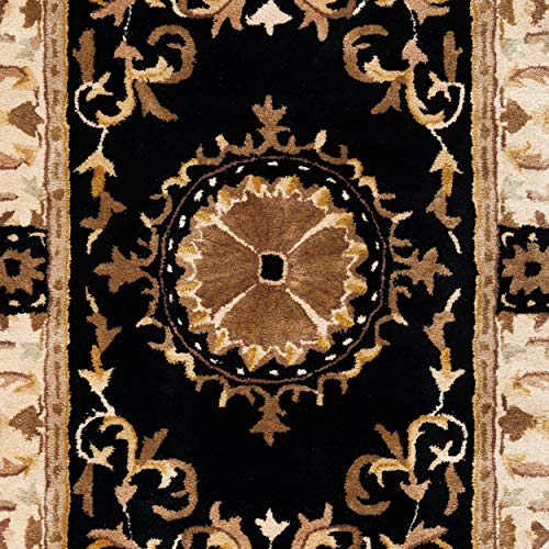 Elegant Handmade Black/Ivory Wool Area Rug 9'6"x13'6