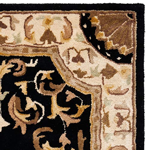 Elegant Handmade Black/Ivory Wool Area Rug 9'6"x13'6