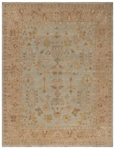 Soft Green & Rust Hand-Knotted Area Rug 8' x 10