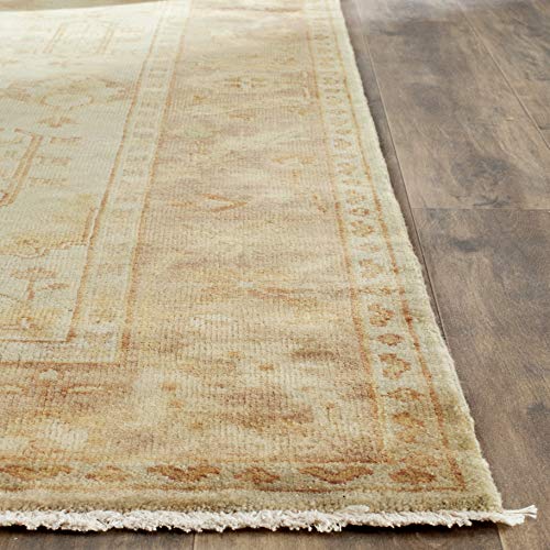 Soft Green & Rust Hand-Knotted Area Rug 8' x 10