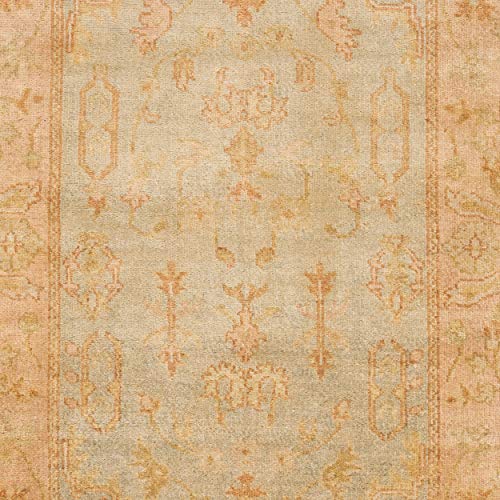 Soft Green & Rust Hand-Knotted Area Rug 8' x 10