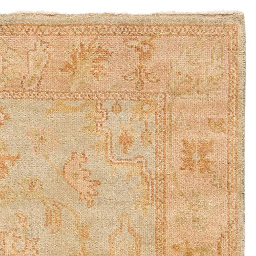 Soft Green & Rust Hand-Knotted Area Rug 8' x 10