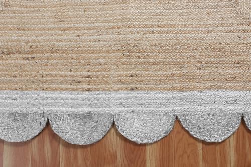Beige & White Scalloped Braided Jute Area Rug
