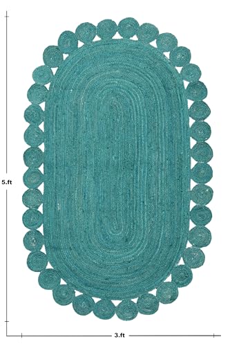 Turquoise Oval Kilim Braided Jute Area Rug