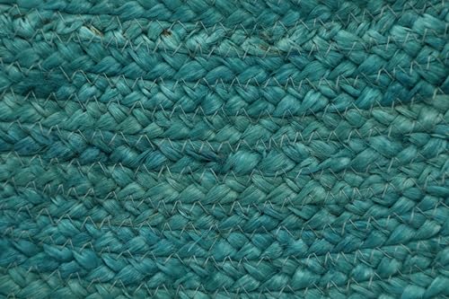 Turquoise Oval Kilim Braided Jute Area Rug