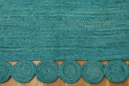 Turquoise Oval Kilim Braided Jute Area Rug